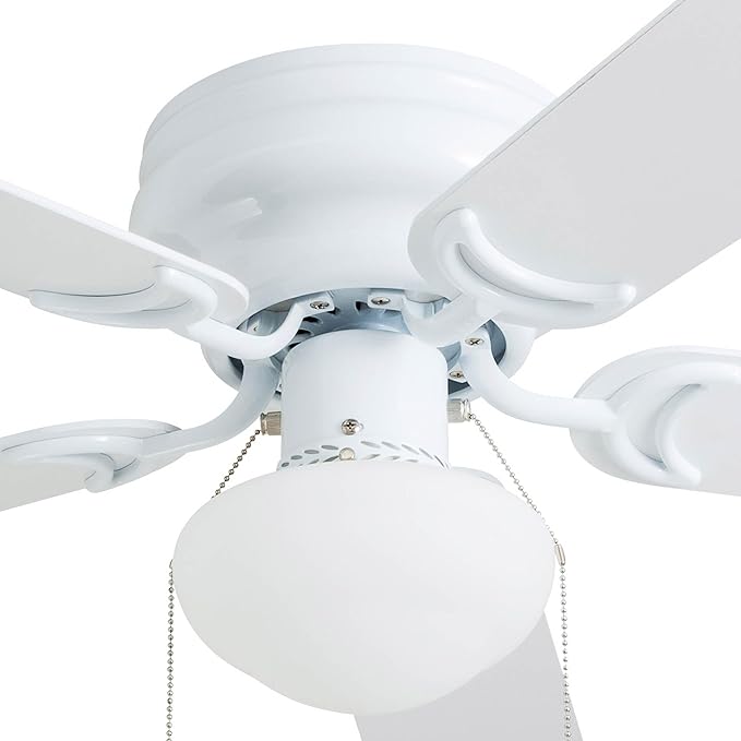 Prominence Home Alvina Traditional 42 Inch Ceiling Fan with Light, LED Flush Mount Ceiling Fan, Indoor Fan with 5 Blades, White and Gray Oak Blade Finish Options, White (80092-01)