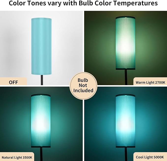 FRIDEKO HOME Floor Lamp with Turquoise Shade, Simple Design with Foot Pedal Switch, Small Tall Lamps for Living Room Bedroom, Corner Floor Stand Light with Black Pole Lamp (No Remote/No Bulb)