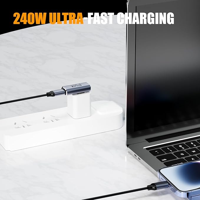 PANPEO 90 Degree USB C Adapter,2 Pack Right USB-C 240W Male to Female Adapter Extender for Steam Deck, ROG Ally, MacBook, Tablet, Phone and More
