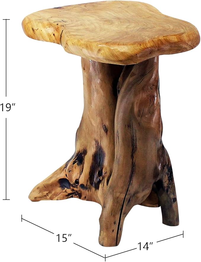 WELLAND Natural Tree Stump Stool, 19'' Tall Side Table, Live Edge Stool, Natural Edge End Table, Accent Table, Plant Stand for Living Room, Bedroom,