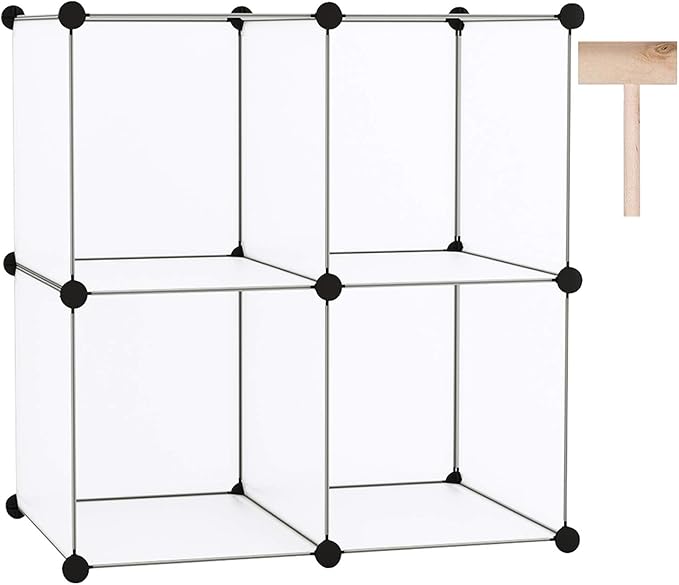 C&AHOME Cube Storage Organizer, 4-Cube Shelving Units, DIY Closet Storage, Modular Book Shelf, Ideal for Bedroom, Living Room, Office, 24.8" L x 12.4" W x 24.8" H Translucent White SBTM3004A