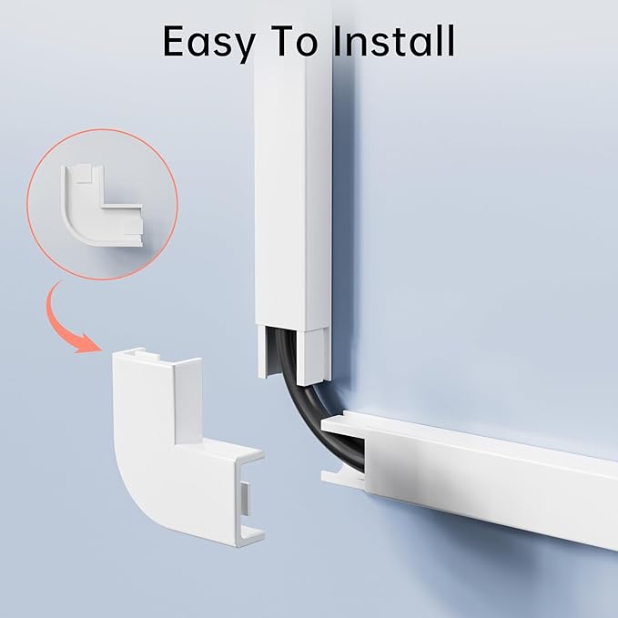 283in PVC Wire Covers for Cords on Wall, One-Cord Cable Concealer Kit, Paintable Cable Raceway Management, Cord Hider, Max for 2 Small Cords for Home Office, W0.59in H0.4in