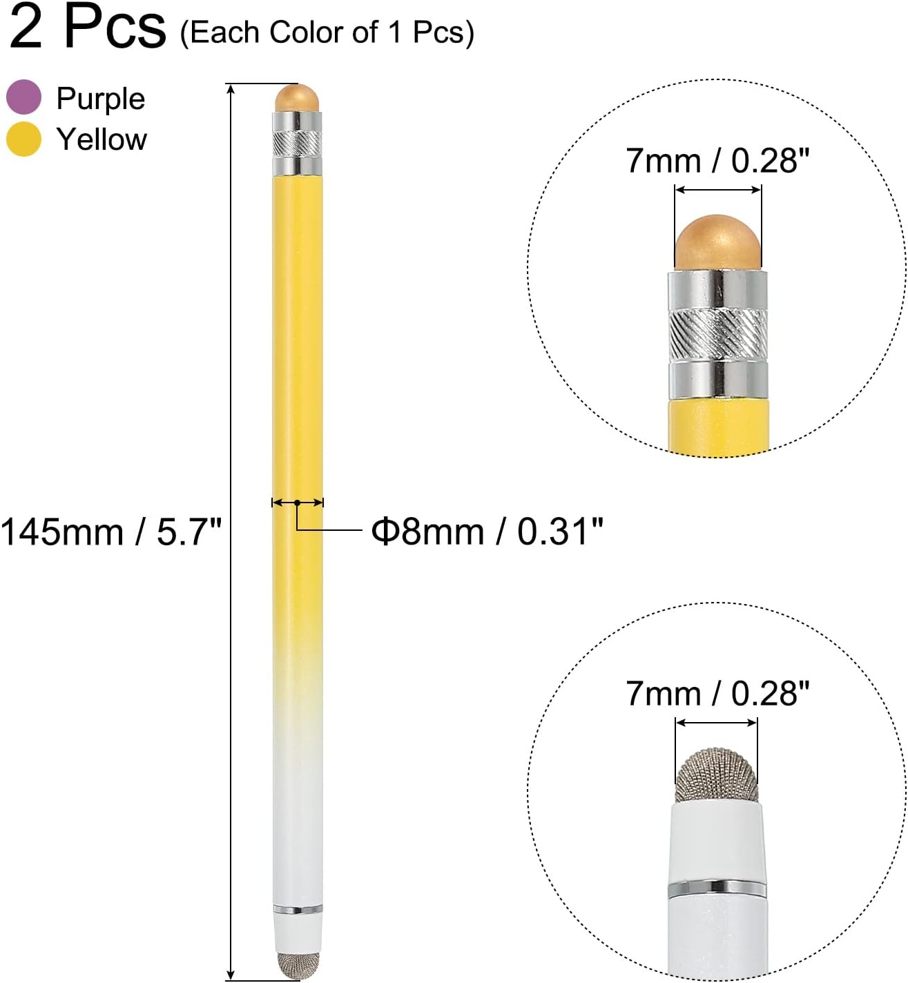 MECCANIXITY 2pcs Rubber & Fiber Dual Tips Stylus Pens for Touch Screens Universal Tablet Pen Sensitivity Precision,