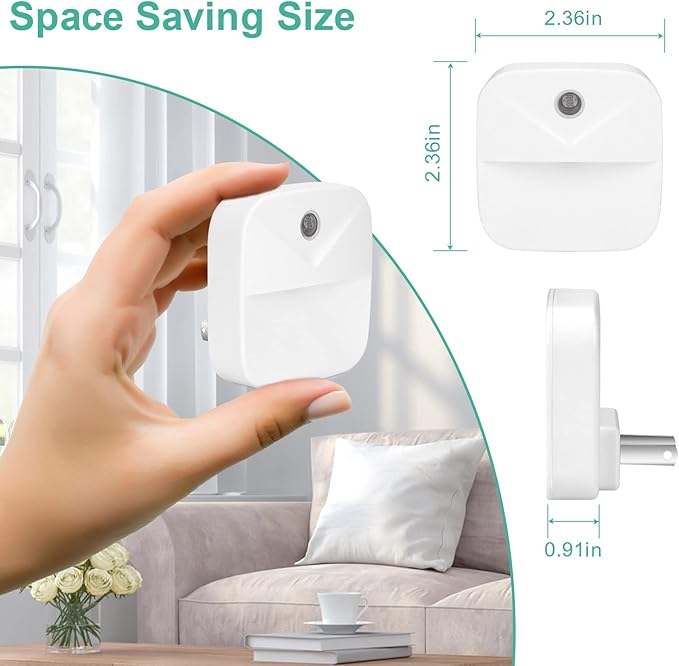 6 Pack Night Light Plug in, Warm White LED Nightlights with Smart Dusk to Dawn Sensor, Plug into Wall Nightlights Suitable for Bedroom, Bathroom, Hallway, Kitchen, Stairs, Kids, Adults, Kids Room