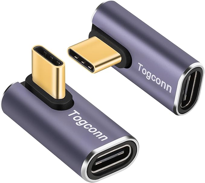 90 Degree Right Angle USB C Adapter (2 Pack), USB Type-C Male to Female Extender Connector, 40Gbps, 8K@60Hz Compatible with MacBook Pro/Air, iPhone 15/15 Pro Max, iPad Pro, Tablet, Phone, More