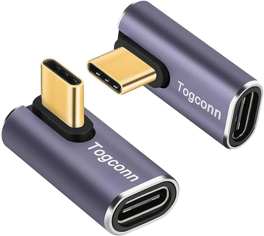 90 Degree Right Angle USB C Adapter (2 Pack), USB Type-C Male to Female Extender Connector, 40Gbps, 8K@60Hz Compatible with MacBook Pro/Air, iPhone 15/15 Pro Max, iPad Pro, Tablet, Phone, More