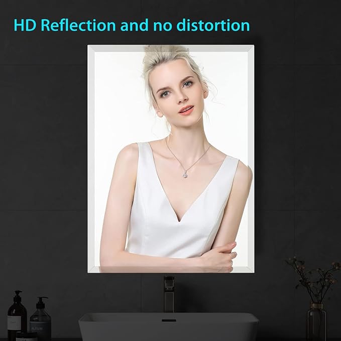 KOHROS Rectangular Wall Mirror Frameless Bathroom Mirror 18” x 24" Beveled Edge Mirror for Vanity and Entryway Hang Horizontally or Vertical