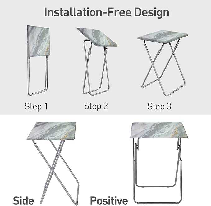 Folding TV Tray Table Set of 2,Dinner Snack Trays Table for Eating on Couch,Portable Metal Dinner Table for Small Sofa Bedside Tables with Light Weight, 15 x 18.9 x 26 in(Smoky Grey,2PCS)