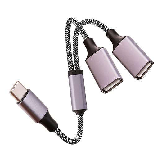 USB C Male to Dual USB A Female Adapter(10 inch long), USB C to Double USB A Splitter, C to Two Type A 2.0 OTG Adapter, Multiple Hub for Laptop,Tablet,Telephone,Flash Disk Drive, Gaming Consoles(Grey)