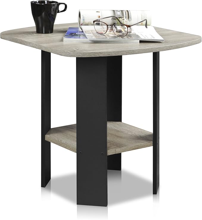 Furinno Simple Design End Table, 2-Pack, French Oak Grey/Black