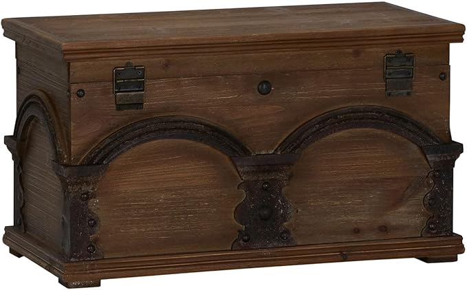 Household Essentials Wooden Arch Trunk Storage Chest, Small, Brown