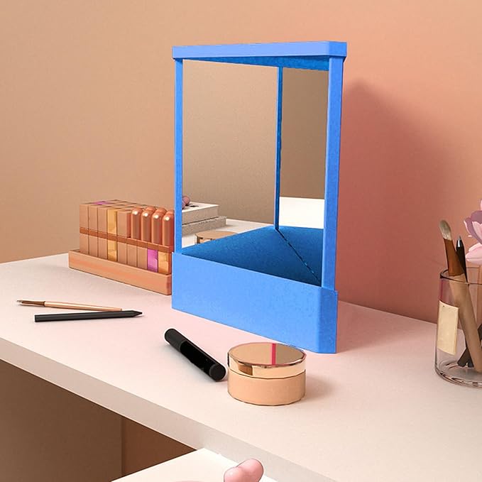Non-Reversing Mirror, Professional Mirror Non-reversing Precision True Vanity Makeup Mirrors Non-Magnifying Tabletop Mirrors for Accurate Reflections (Blue, L)