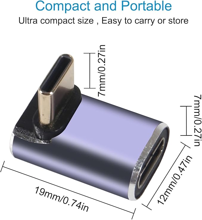 4pcs 90 Degree Right Angle USB C Male to Female Adapter/Connector, USB Type C Adapter Extender Support 100W, 40Gbps, 8K@60Hz for Steam Deck, MacBook,Thunderbolt ect(Up and Down Bend)