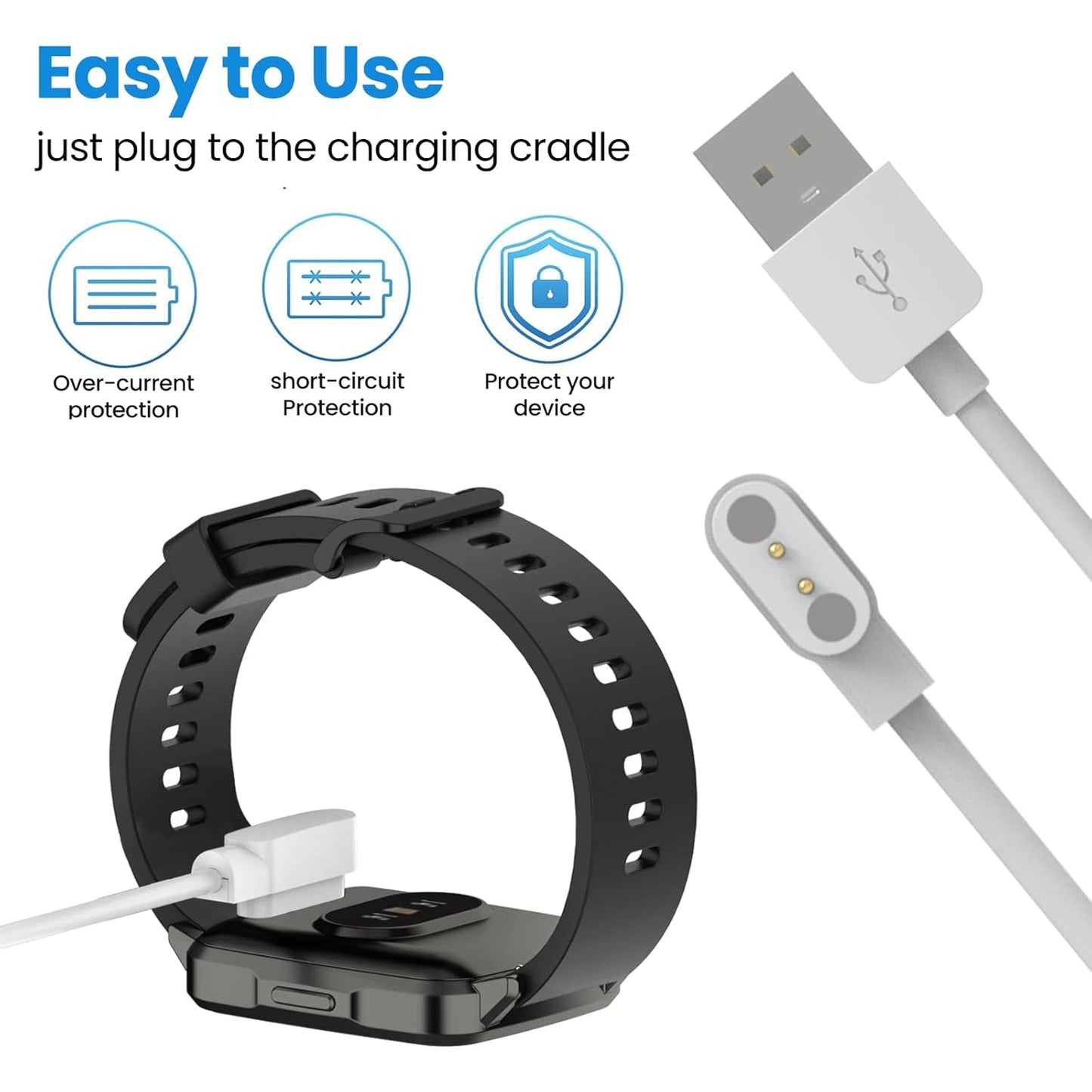 Replacement Charger for SKG V7 Pro / V7 Watch, 1.9ft USB Magnetic Charging Cord (White&White)