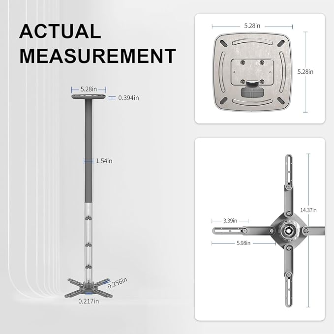 Jomard Projector Ceiling Mount, Heavy Duty Aluminum, Adjustable Height 22"-40.78", 360° Swivel 15° Tilt, Holds 15 Lbs, Gray