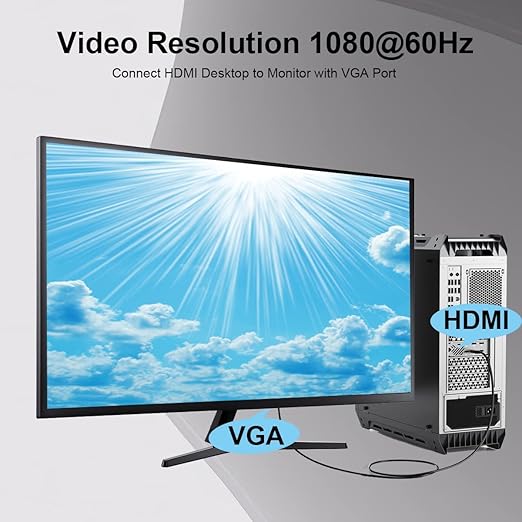 HDMI to VGA Cable 3 FT, 10-Pack Gold-Plated Computer HDMI to VGA Monitor Cable Adapter Male to MaleCord for Computer, Desktop, Laptop, PC, Monitor, Projector, HDTV, and More (NOT Bidirectional)