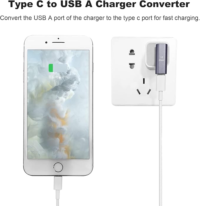 AreMe 90 Degree USB C Female to USB Male Adapter 2 Pack, Left and Right Angle Type C to USB A Charger Converter for iPhone, Apple iWatch Watch, Airpods, iPad Air Mini and More
