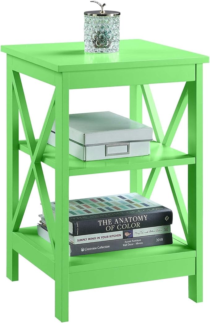 Convenience Concepts Oxford End Table 15.75" - Modern Living Room Table with Storage Shelves, Transitional Nightstand Side Table for Home Decor and Display, Lime Green