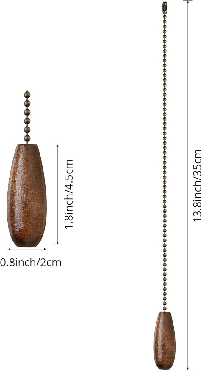 4 Pieces Ceiling Fan Chain Pulls Extender Wooden Pull Chain Extension Ornaments for Ceiling Light Lamp Fan(Walnut Color)
