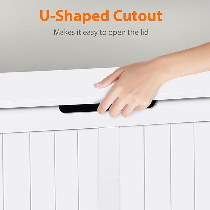 Wooden Storage Chest Box with Flip-top Lid & Safety Hinge, 39.4 Inch Living Room Organizer, Bedroom Bench, White