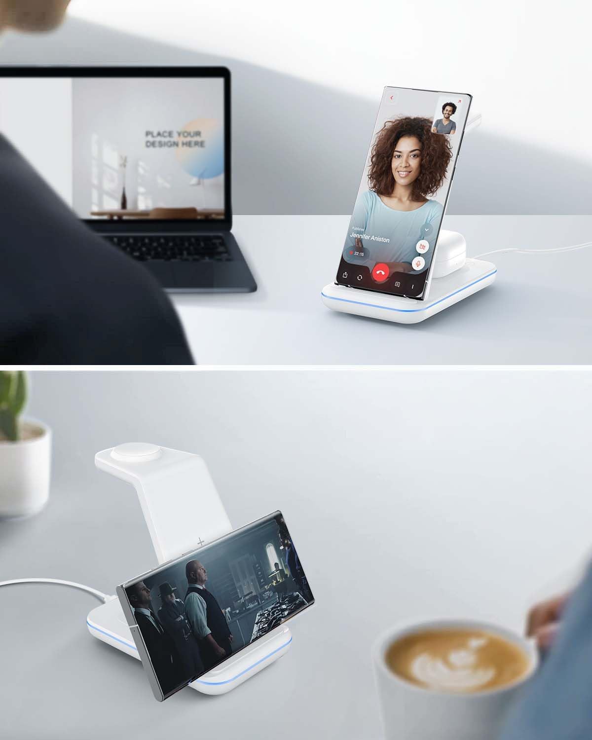 JoyGeek 3 in 1 Wireless Charger for Samsung & Android, Compatible with Galaxy Watch5 Pro/4/3, Phone Stand