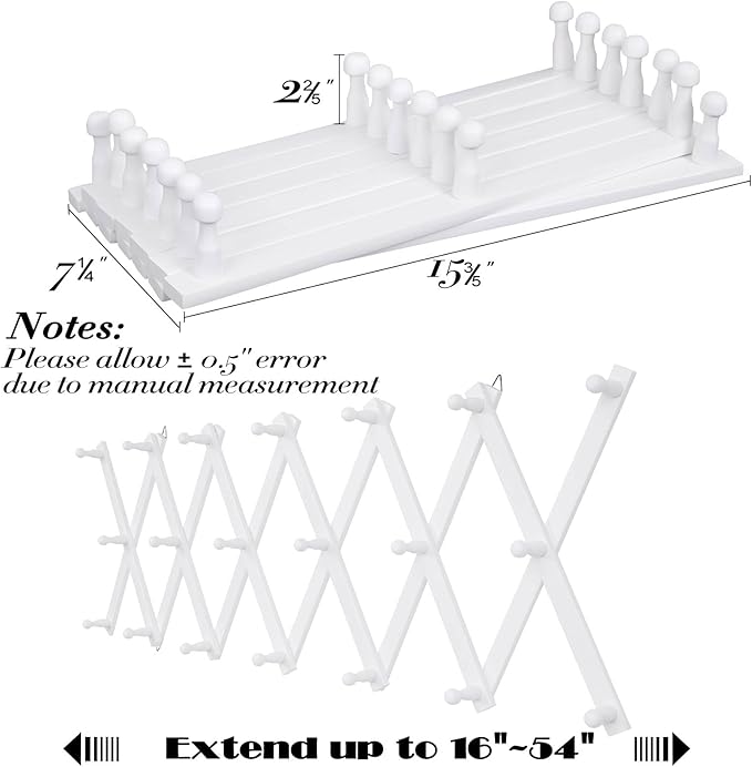 Wall Rack with 20 Hooks, Wooden Wall Expandable Coat Rack for Coat, Hats, Baseball Caps, Coffee Mug, Jewelry(White)