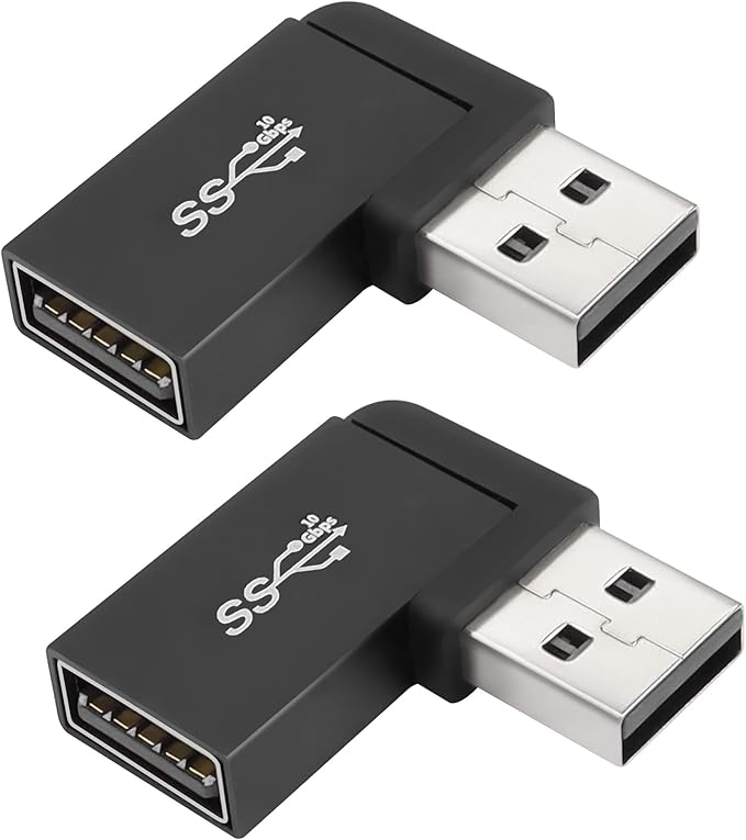 QIANRENON 90°Angle USB 3.1 Adapter 10Gbps USB 3.1 Male to Female Right Angle Connector USB A 3.1 L-Angle Converter Coupler, Support Data Transfer OTG 3A Charging, 2Pcs(Right Angle Side Bend)