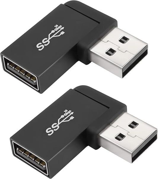 QIANRENON 90°Angle USB 3.1 Adapter 10Gbps USB 3.1 Male to Female Right Angle Connector USB A 3.1 L-Angle Converter Coupler, Support Data Transfer OTG 3A Charging, 2Pcs(Right Angle Side Bend)