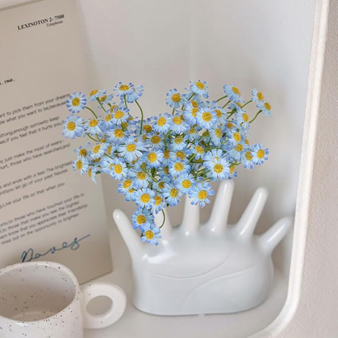 Small Blue Daisy Flowers Artificial,2 Bouquet/12Pcs 10 Inch Fake Daisies,Spring Wild Flower for Party Decor (Blue)