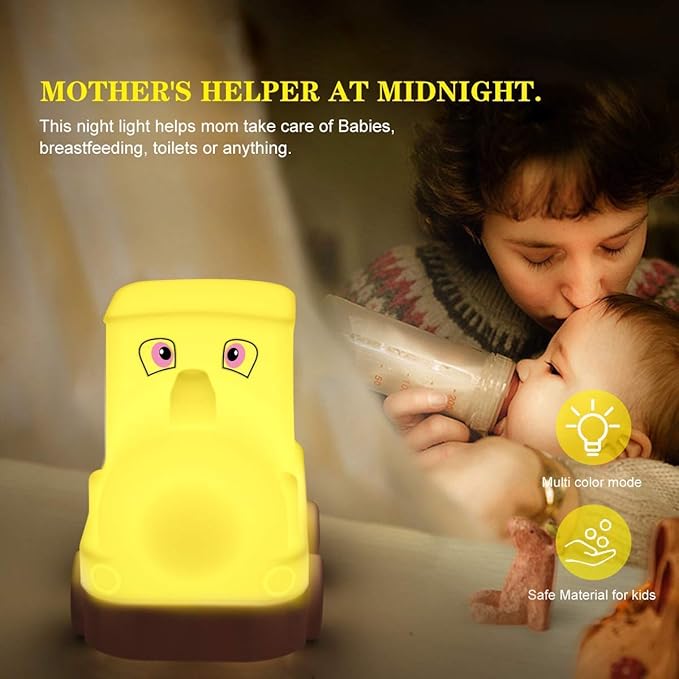 Night Light Kids with Cute Train Design Children's Room LED Bedside Lamp with Changeable RGB Colors Rechargeable Night Light Compatible with Touch Control & Remote Control - Train