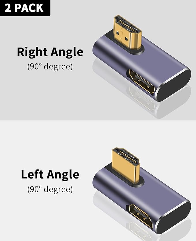 Poyiccot 8K HDMI 90 Degree Adapter, 270 Degree Left and Right Angle HDMI 2.1 Adapter, Male to Female Extender, 48Gbps, 8K@60Hz for HDTV Laptop PS5 Xbox, 2-Pack
