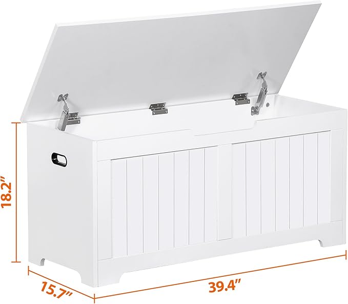 Wooden Storage Chest Box with Flip-top Lid & Safety Hinge, 39.4 Inch Living Room Organizer, Bedroom Bench, White
