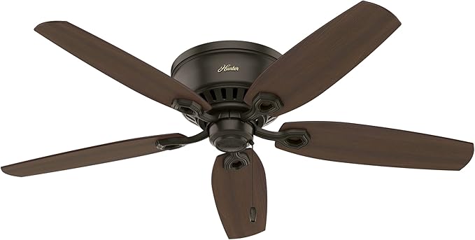 Hunter 52 inch Indoor Ceiling Fan with LED Lights - Bronze Ceiling Fan with Pull Chain, For Bedroom, Living Room, or Kitchen, Low Profile Mount, No Remote, 5 Blades - Builder 53327, New Bronze