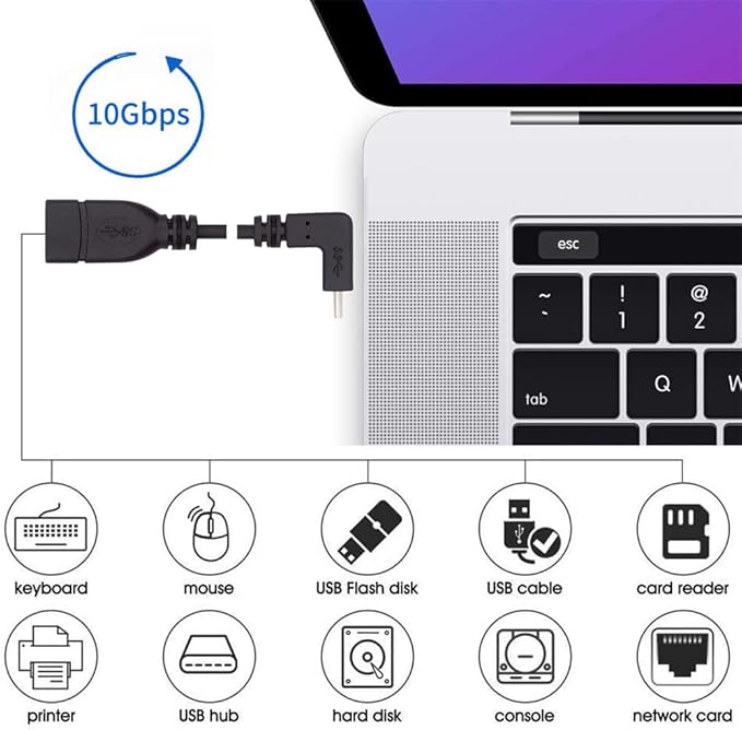 xiwai 90 Degree USB-C Type-C USB 3.1 Male to USB 3.0-A Female Adapter 10Gbps OTG Data Power Cable 20cm Up Down Angled