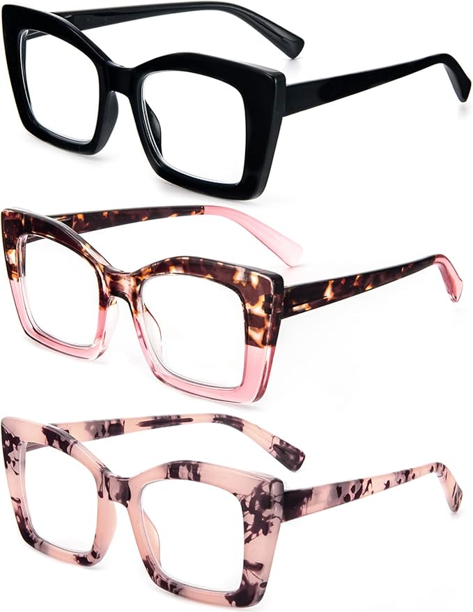 REAVEE Oversized Square Reading Glasses Oprah Style for Women, Blue Light Blocking Large Frame Computer Readers Spring Hinge