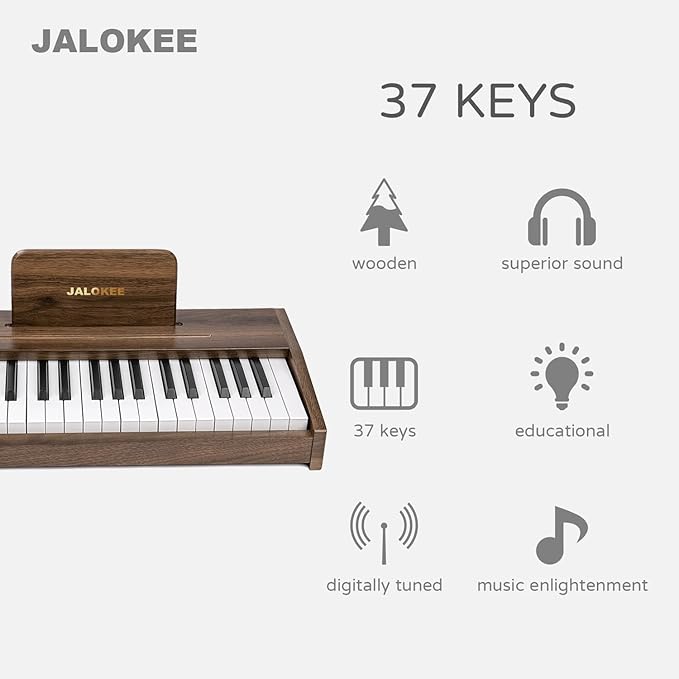 Kids Piano Keyboard, Digital Piano for Kids, Music Educational Instrument Toy, Wood Toy for 3+ Girls and Boys (Walnut, 37 Keys)