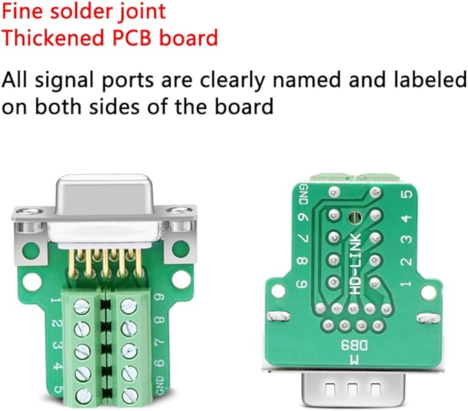 10PCS DB9 Breakout Connector, 5PCS Male + 5PCS Female DB9 Solderless RS232 D-SUB Serial to 9-pin Port Terminal Adapter Connector Breakout Board with Case Long Bolts Tail Pipe