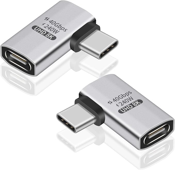Duttek 240W Right Angle USB C Adapter, 40Gbps USB C 90 Degree Adapter Male to Female with 8K 60Hz Video ompatible for Thunderbolt 3/4, Switch, MacBookPro/Air, ipad and More Type C Devices (2 Pack)