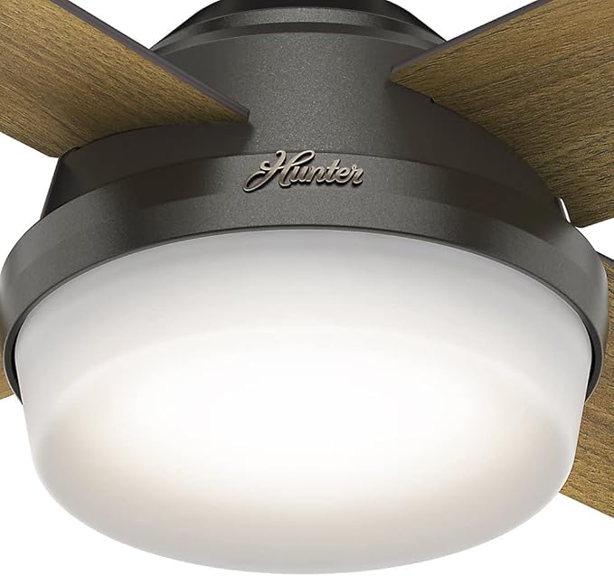 Hunter 44 inch Indoor Ceiling Fan with LED Light and Remote Control - Bronze Modern Ceiling Fan, Standard Mount, 4 Blades, For Bedroom, Living Room, or Kitchen - Dempsey 59444, Noble Bronze