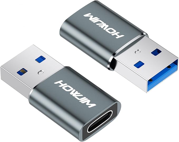 USB to USB C Adapter 2 Pack,HOWJIM Type-C Female to USB 3.0 Male OTG Adapter,QC3.0 Fast Charging 5Gbps Data Transfer,USB C to USB Adapter for M-acBook Phone 17/16/15 Pad G-alaxy A-irpods X-peria Gray