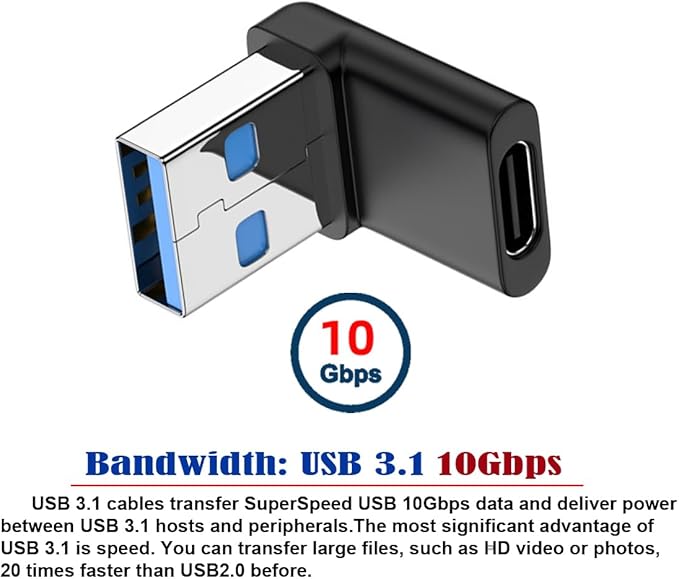 CY USB-C Type C Female 90 Degree Down Angled to USB 3.0 A Male Data Adapter for Laptop Desktop