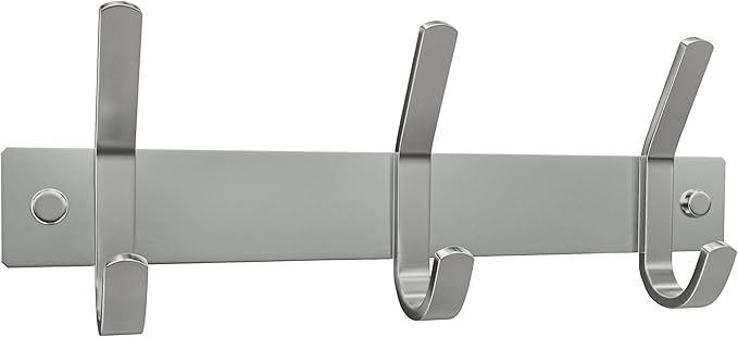 Small Coat Rack Wall Mount – Brushed Nickel 9 Inch Stainless Steel Hook Rail with 3 Heavy Duty Double Coat Hooks – Wall Mounted Coat Hanger for Entryway, Bathroom, Bedroom, Towel, Hat Organizer