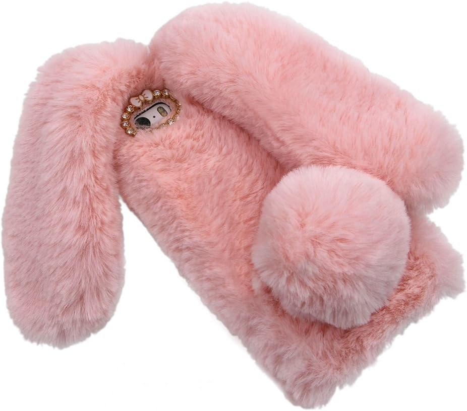 Rabbit Fur Ball Case for Samsung Galaxy Note 8 - Luxury Cute 3D Diamond Winter Warm Soft Furry Phone Cover