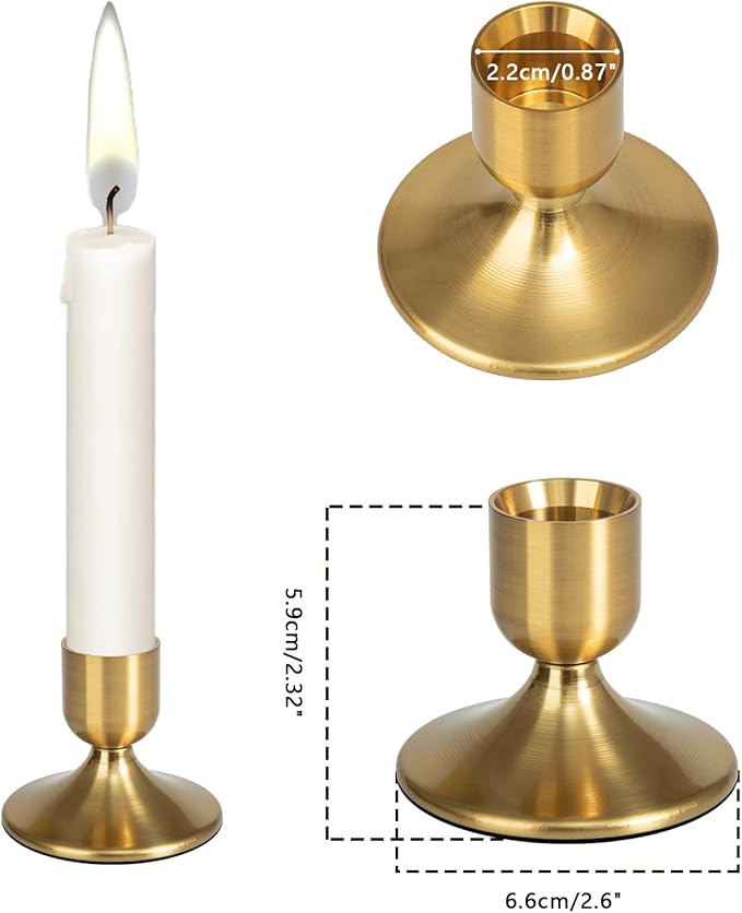 16Pcs Gold Candle Holders Metal Taper Candlesticks Holders Short Skinny Brass Candlestick Holders Candlestick Holders Bulk for Wedding Thanksgiving Centerpieces Christmas Birthday Party Holiday (16)