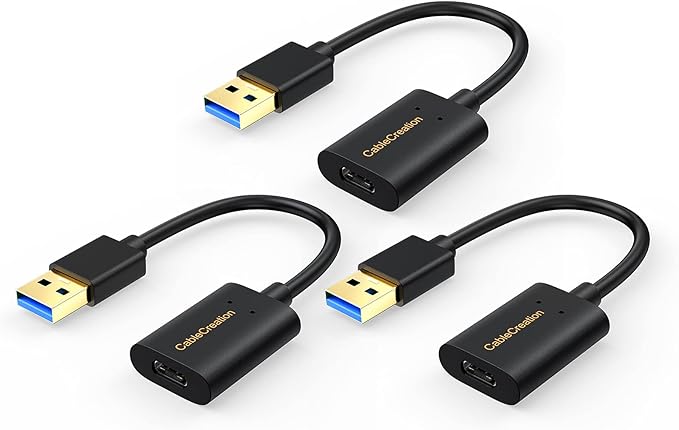 CableCreation [3-Pack USB C Female to USB Male Adapter Cable, 5Gbps USB 3.1 to USB C Adapter Compatible with Oculus Quest Link Logitech StreamCam, etc