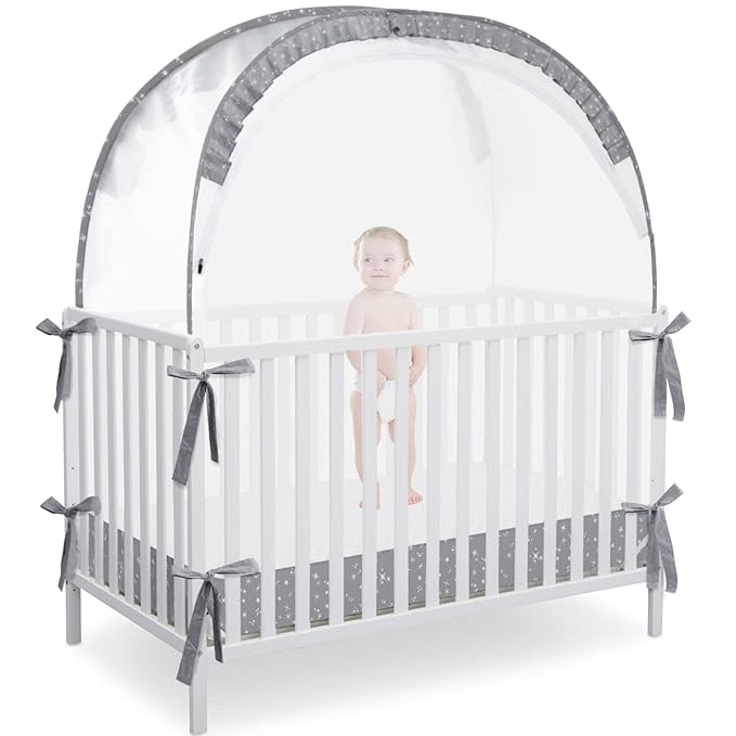 Pop Up Baby Crib Tent, Crib Net Canopy to Keep Baby in, Crib Mosquito Net with Viewing Window, Soft Mesh Cover & Pop Up Structure