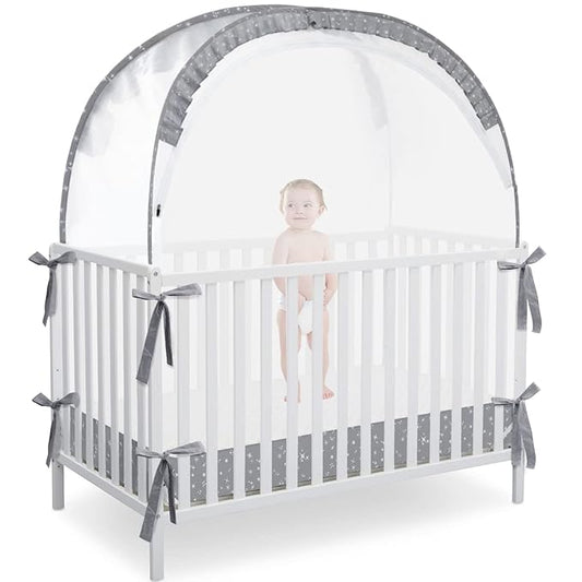 Pop Up Baby Crib Tent, Crib Net Canopy to Keep Baby in, Crib Mosquito Net with Viewing Window, Soft Mesh Cover & Pop Up Structure