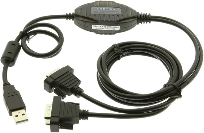 Gearmo 2 Port RS-232 Serial to USB Adapter Cable, FTDI Chipset, 5ft Length, ESD Protection, Windows/macOS/Linux Compatible