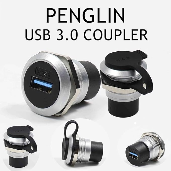PENGLIN 5PCS USB 3.0 Panel Mount Coupler, USB 3.0 Panel Mount Connector Female to Female Bulkhead Extension Adapter with Water/Dustproof Cap
