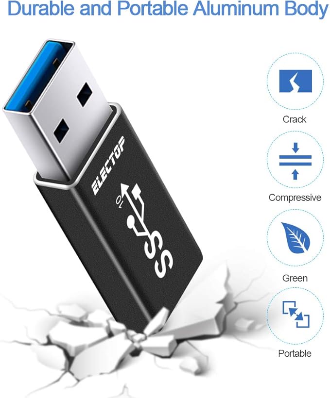 ELECTOP Updated USB to USB C Adapter (2 Pack), Support Double Sides10Gbps Charging & Data Transfer, USBC Female to A Male OTG Type C Converter for PC, Laptop, Charger, Power Bank, Quest Link